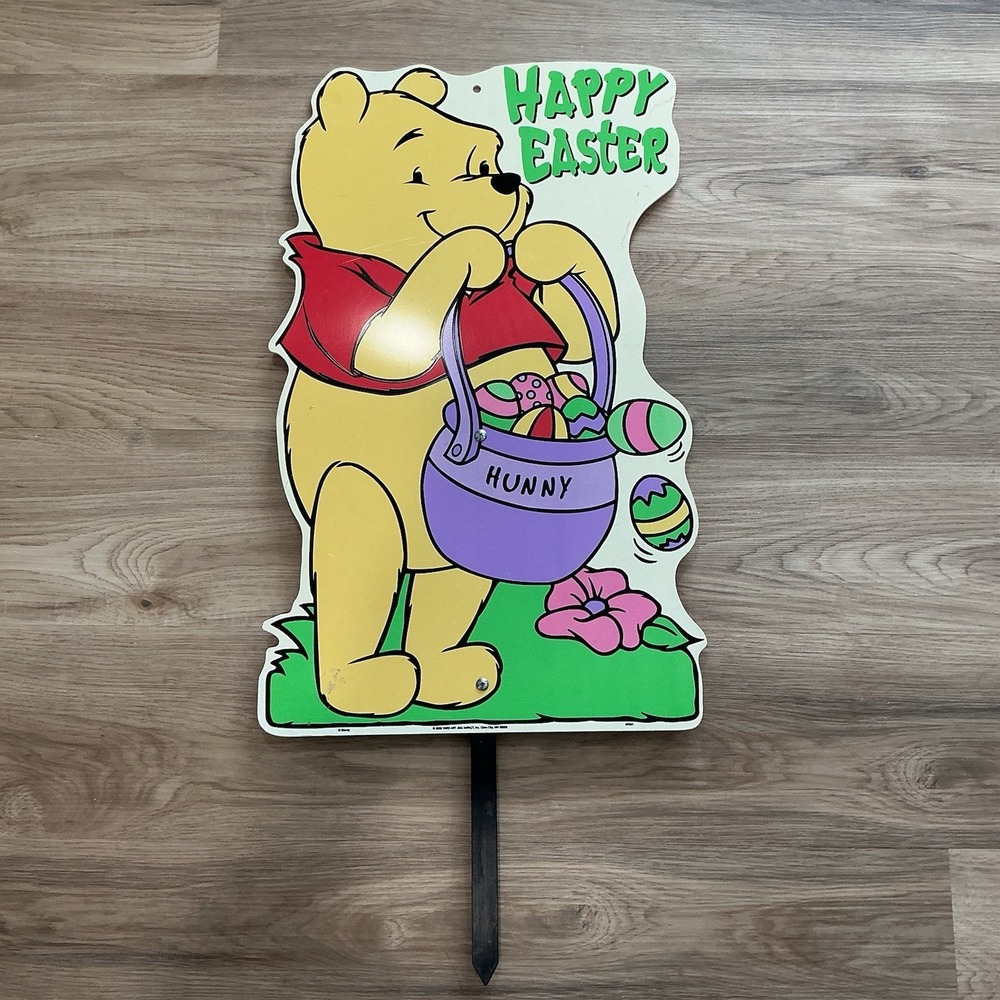 Vintage 2002 Disney Winnie‎ The Pooh Happy Easter Yard Art Sign 26"T x15"W